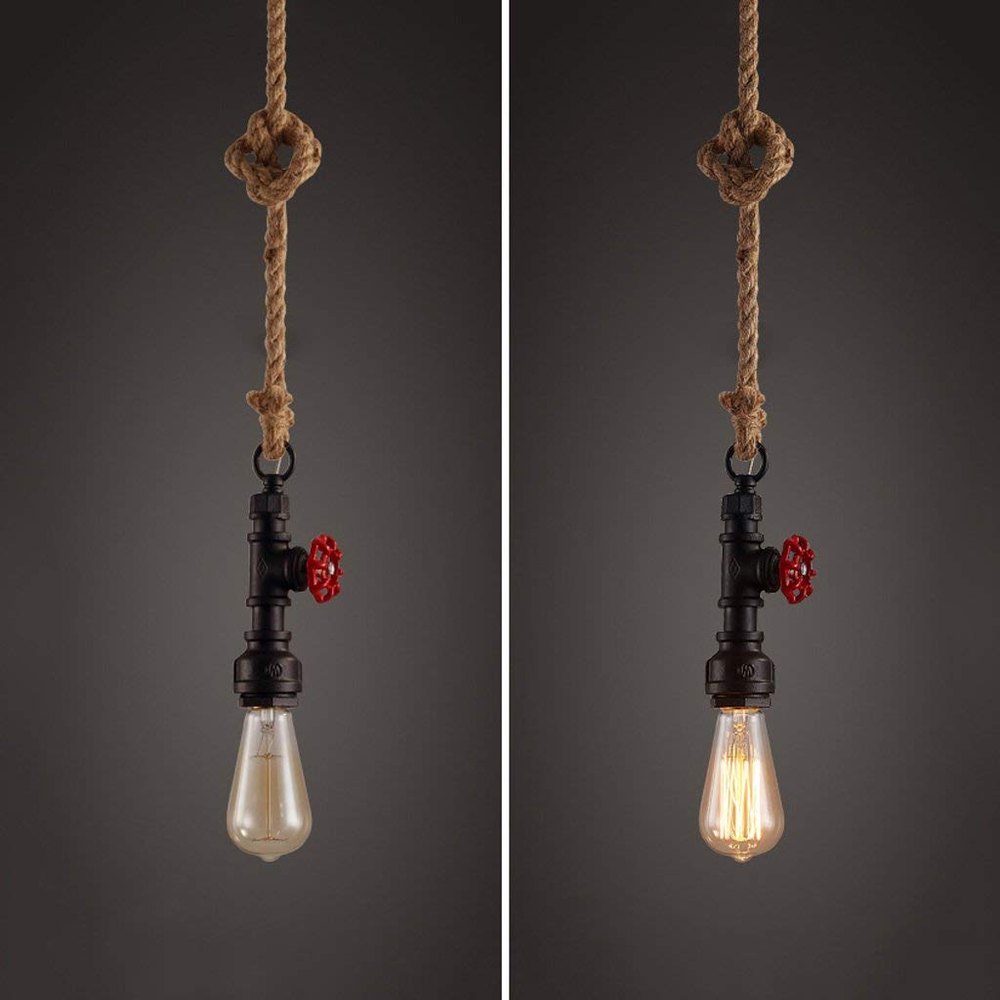 Vintage Hemp Rope E27 Pendant Light - Black-Starry Night