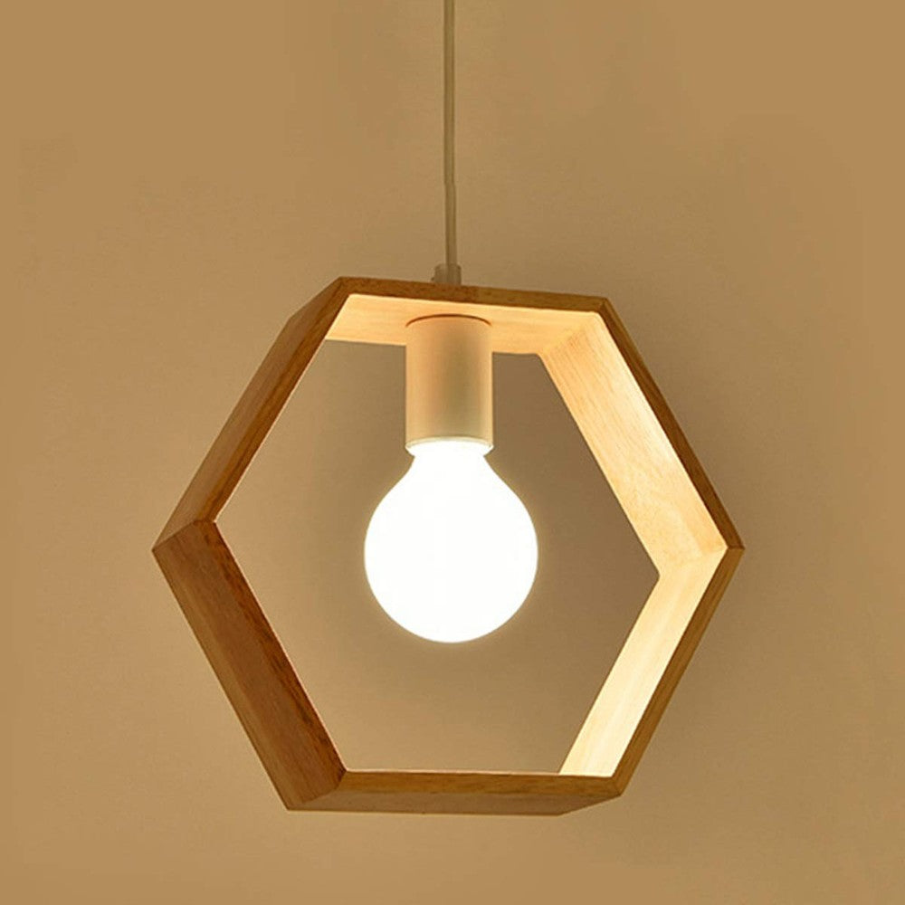 Hexagon Wood Pendant Light-Starry Night