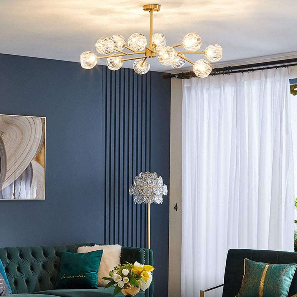 Gold Modern Crystal Sputnik Chandelier, 12 Light-Starry Night