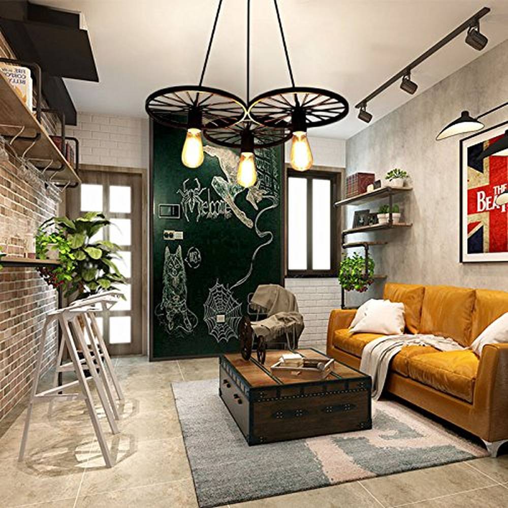 3 Wheel Loft Retro Restaurant Bar Pendant Light, Black-Starry Night