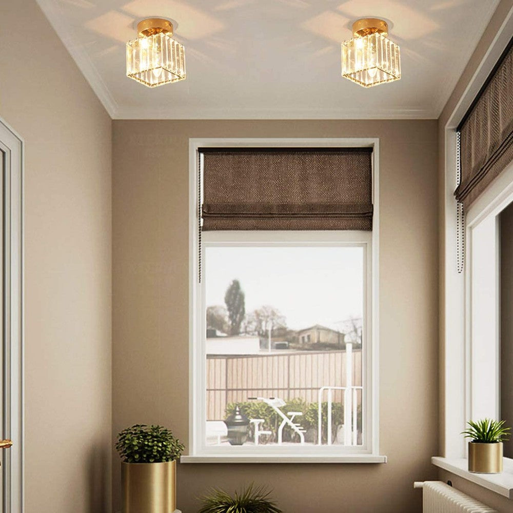 Modern Crystal Ceiling Light Fixture, Square-Starry Night