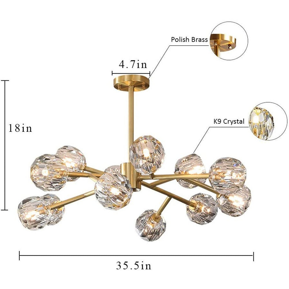 Gold Modern Crystal Sputnik Chandelier, 12 Light-Starry Night