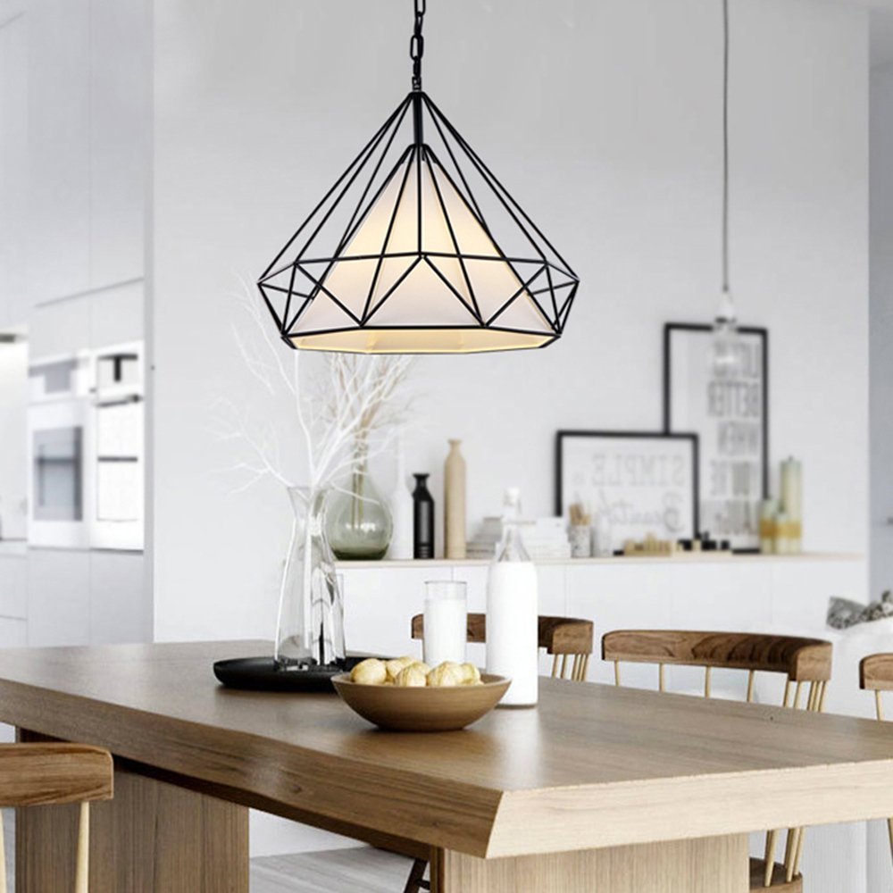 Diamond Shape Black Pendant Light with White Shade-Starry Night
