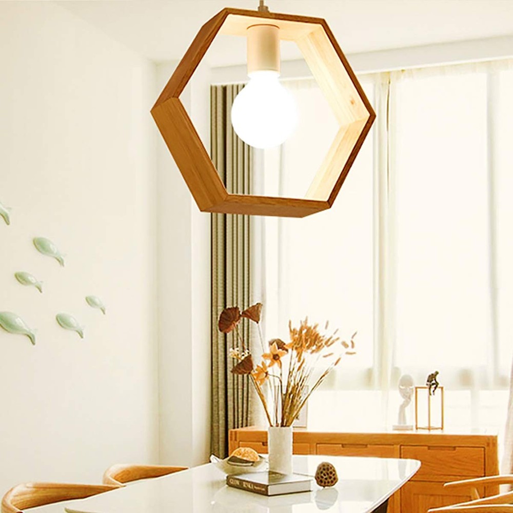 Hexagon Wood Pendant Light-Starry Night