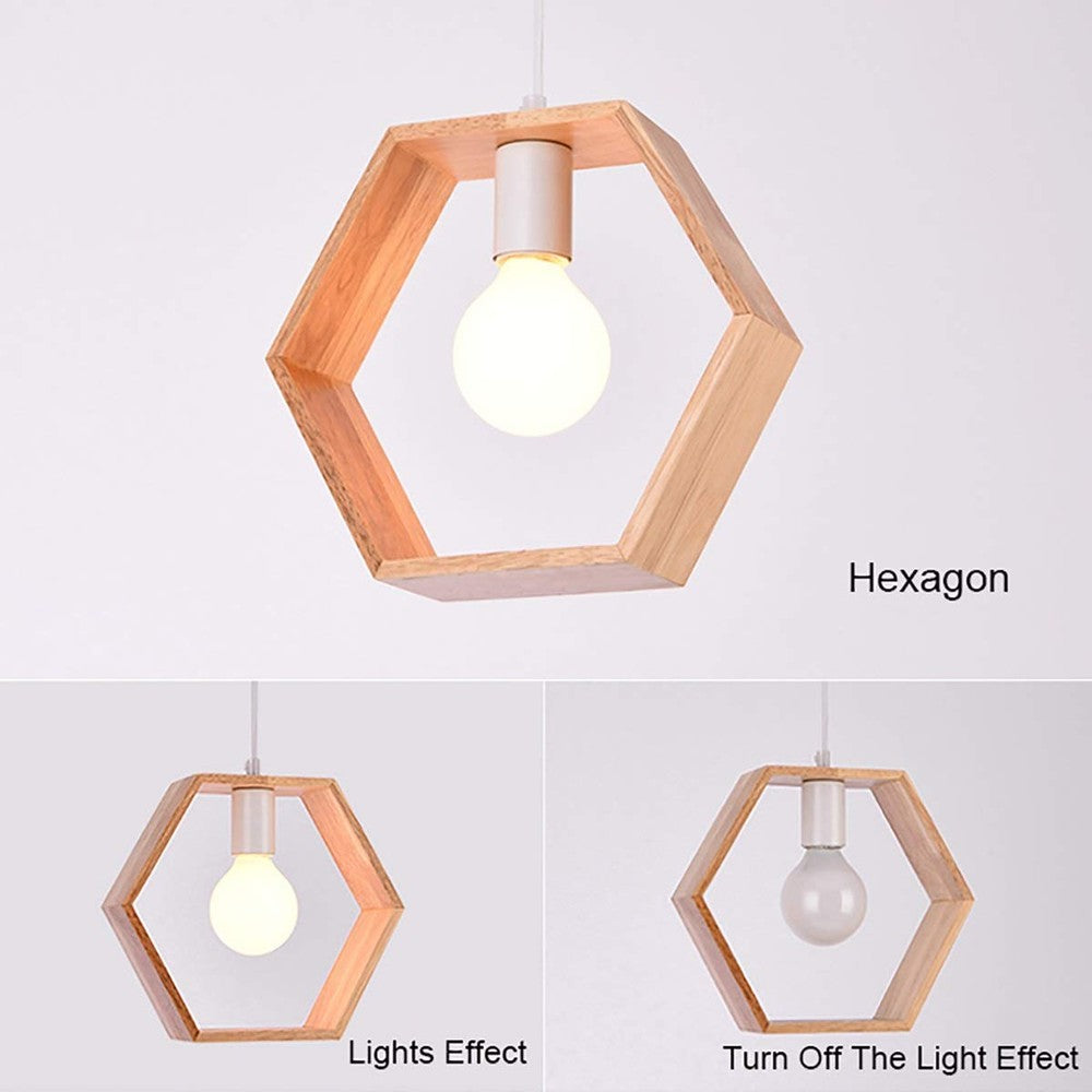 Hexagon Wood Pendant Light-Starry Night