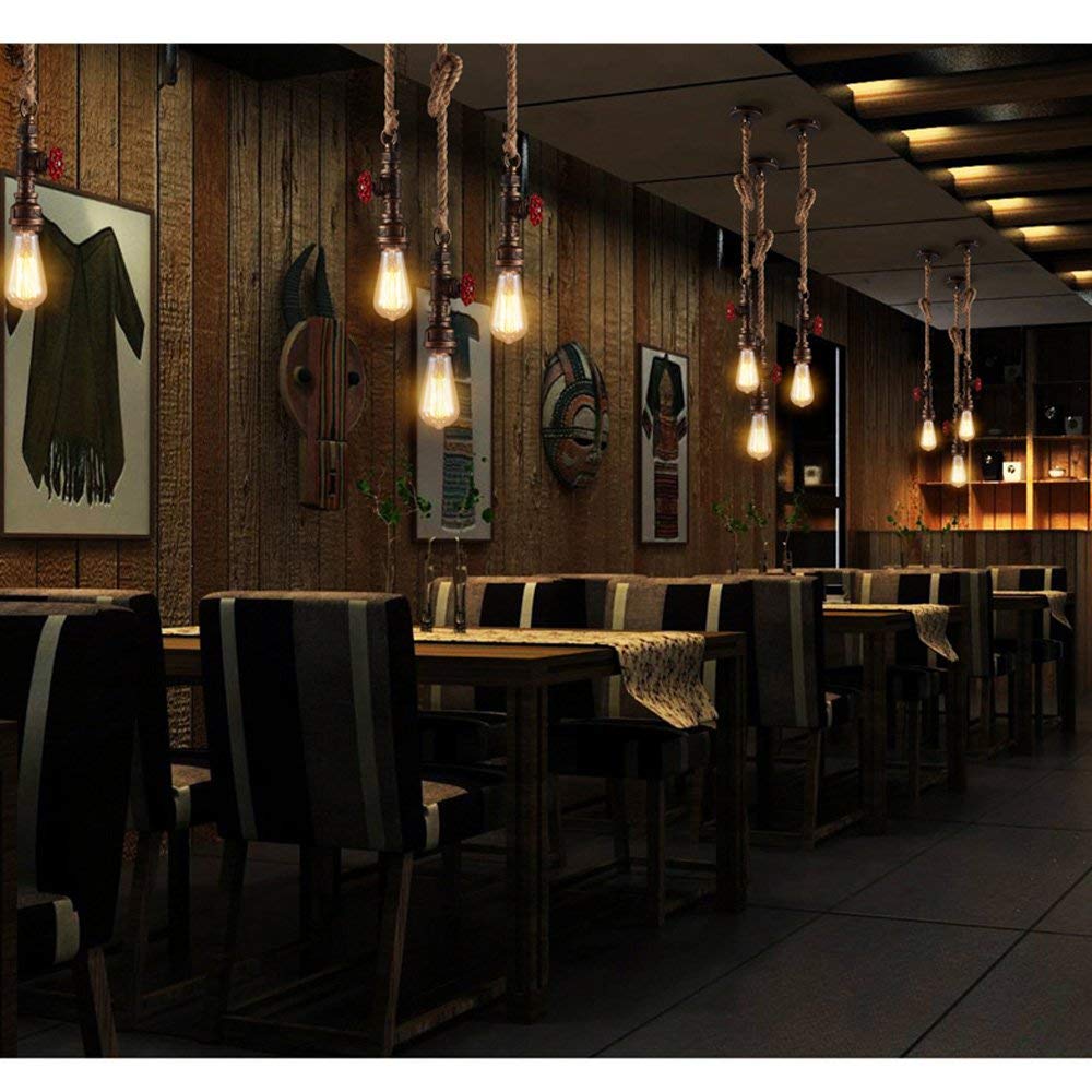 Vintage Hemp Rope E27 Pendant Light - Black-Starry Night