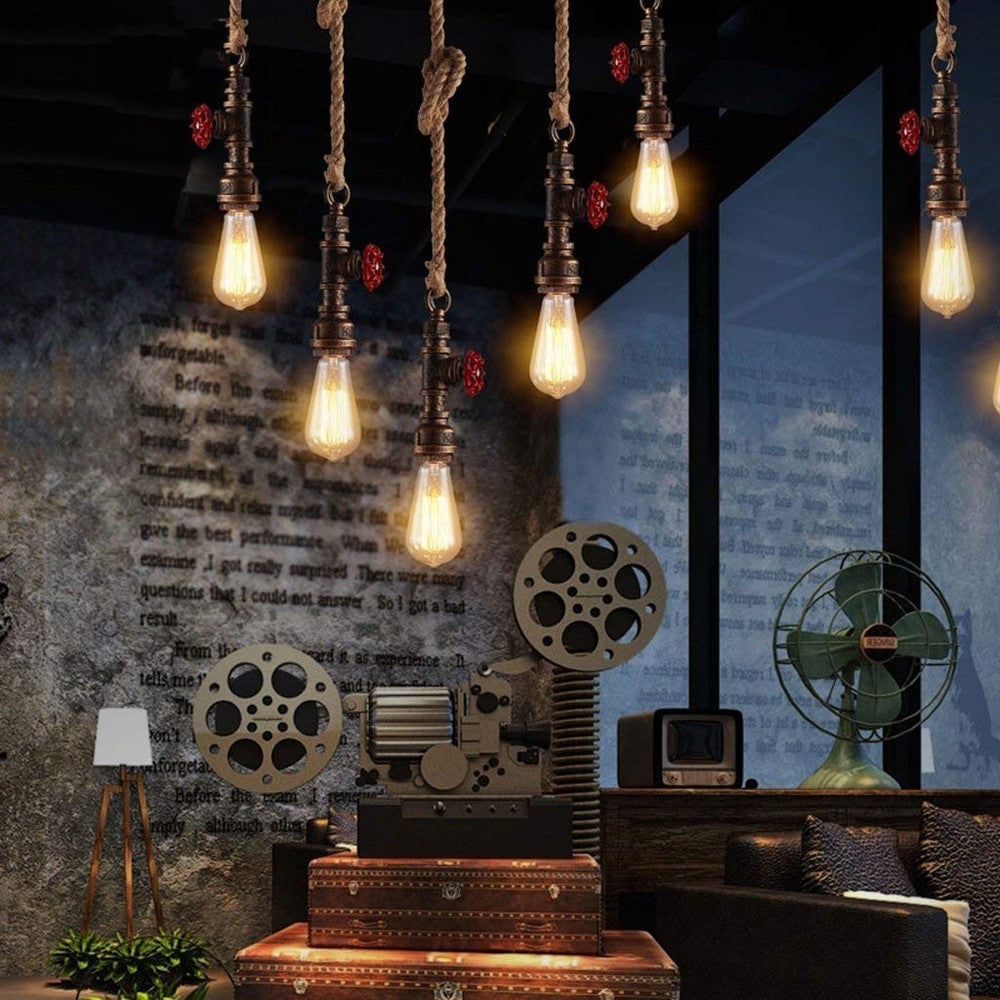 Vintage Hemp Rope E27 Pendant Light - Black-Starry Night