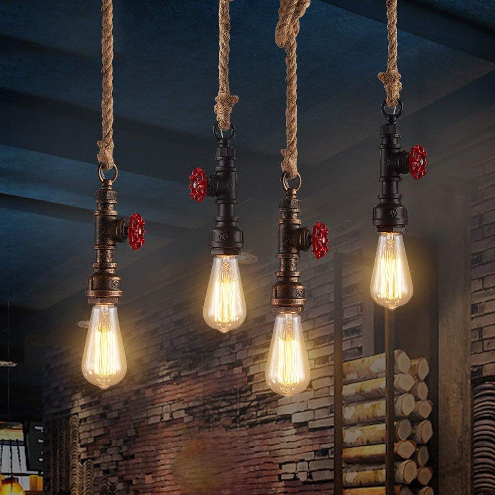 Vintage Hemp Rope E27 Pendant Light - Black-Starry Night