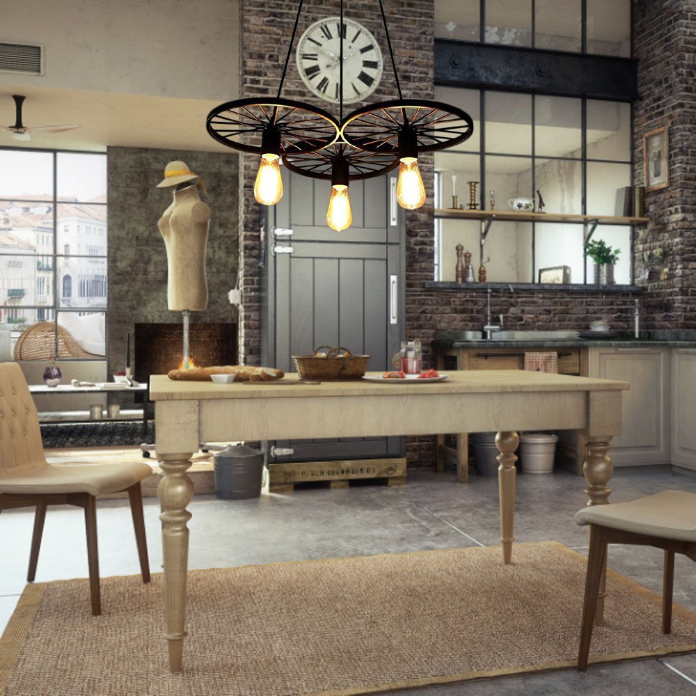 3 Wheel Loft Retro Restaurant Bar Pendant Light, Black-Starry Night