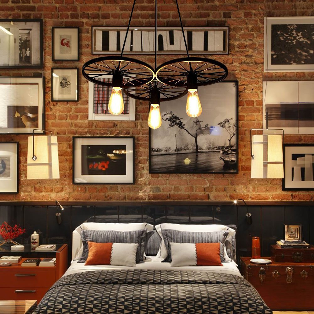 3 Wheel Loft Retro Restaurant Bar Pendant Light, Black-Starry Night