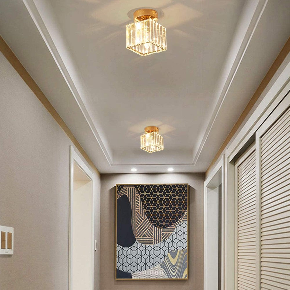 Modern Crystal Ceiling Light Fixture, Square-Starry Night