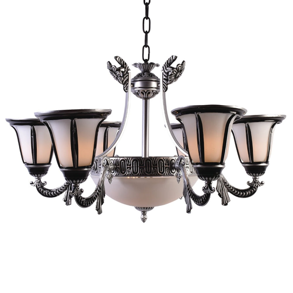 Silver Chandelier with 6 Glass Shades-Starry Night