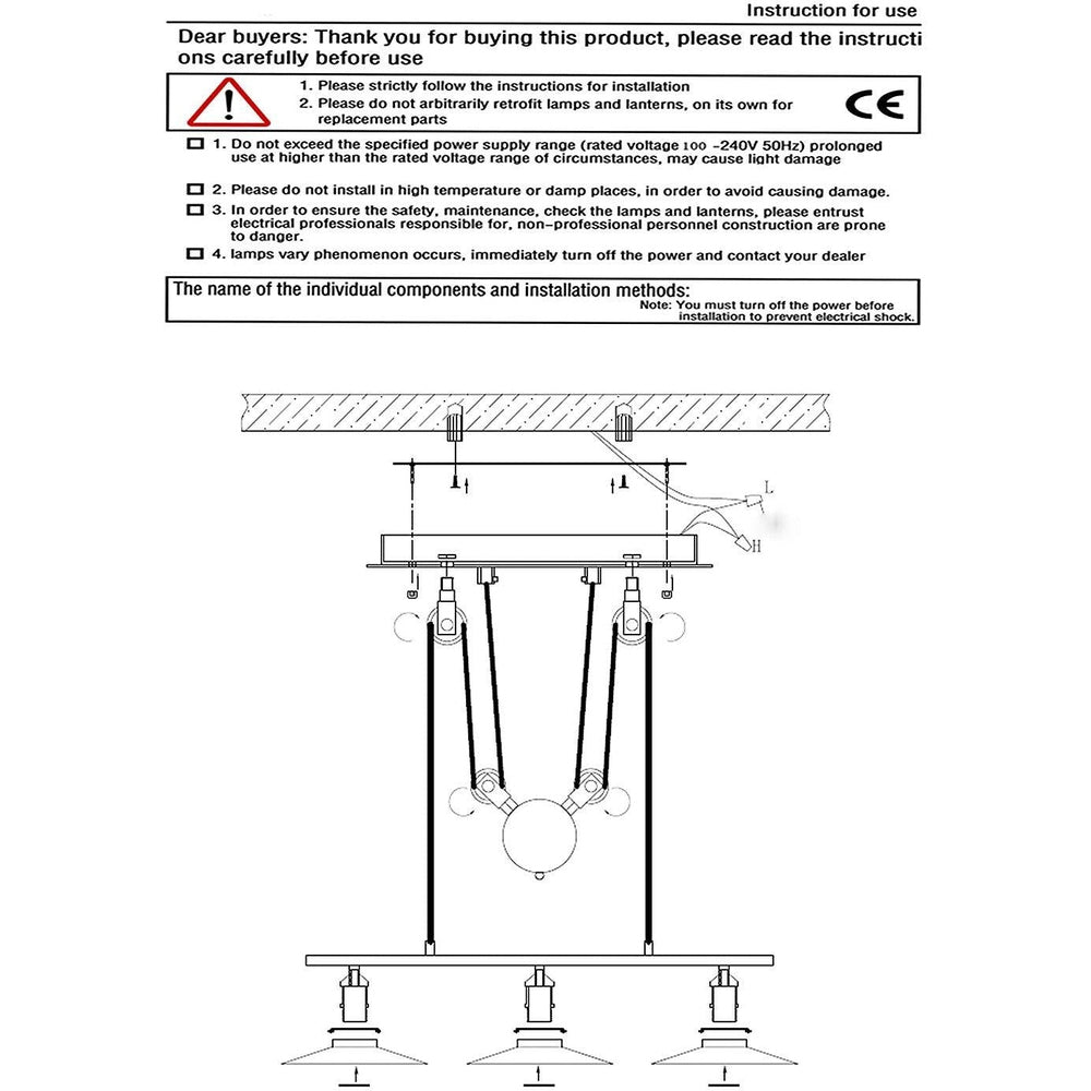 Retro Pendant Retractable Chandelier Light Adjustable Lamp 3 Head-Starry Night