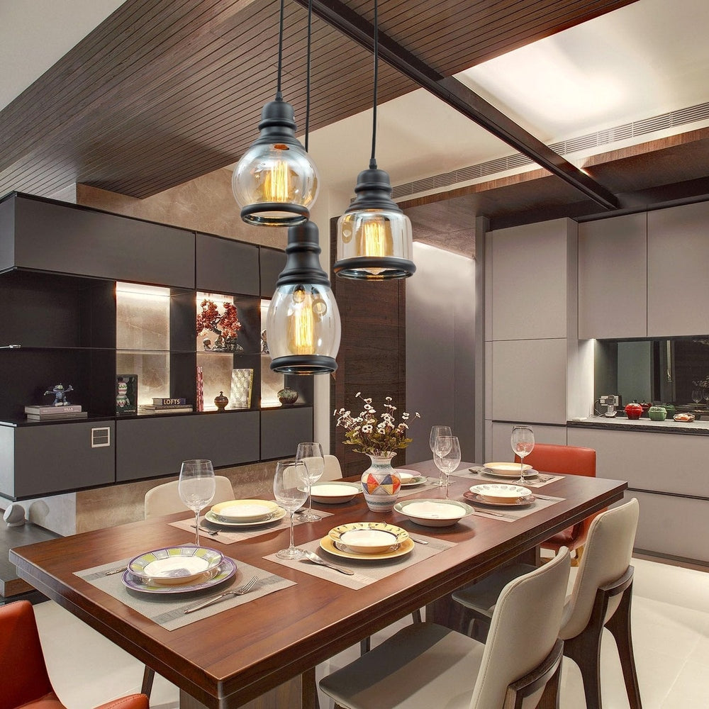 Glass Jar Pendant Light with 3 Lights Painted Finish-Starry Night