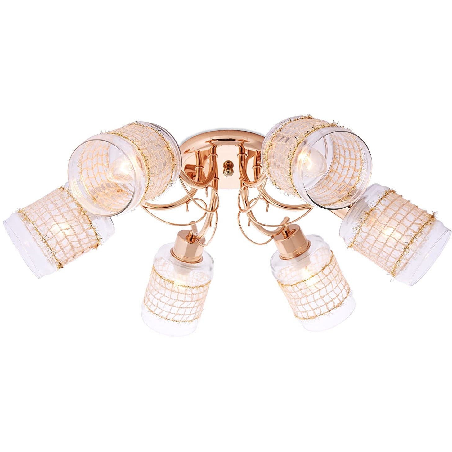 Gold 6 Arm Ceiling Light with Beautiful Glass Shades-Starry Night