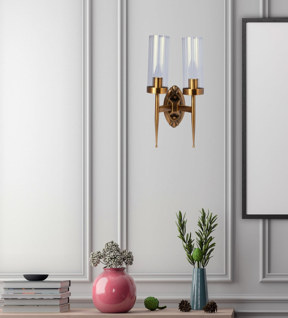 Bronze Wall Light With Wave Glass - 2 Light