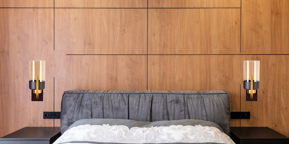 Black Wall Light With Amber Glass