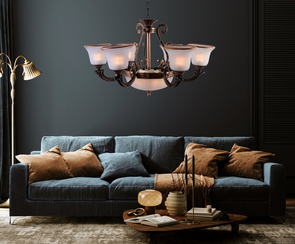 Brown Dome Chandelier with 6 Glass Shades