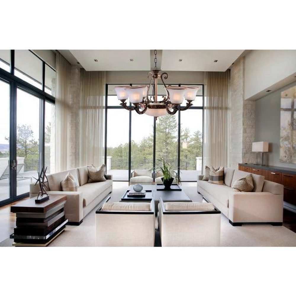 Brown Dome Chandelier with 6 Glass Shades-Starry Night