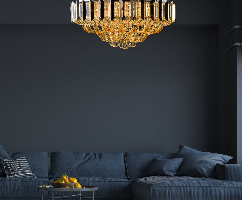 LED Ceiling Light With Gold Plates &amp; Crystals