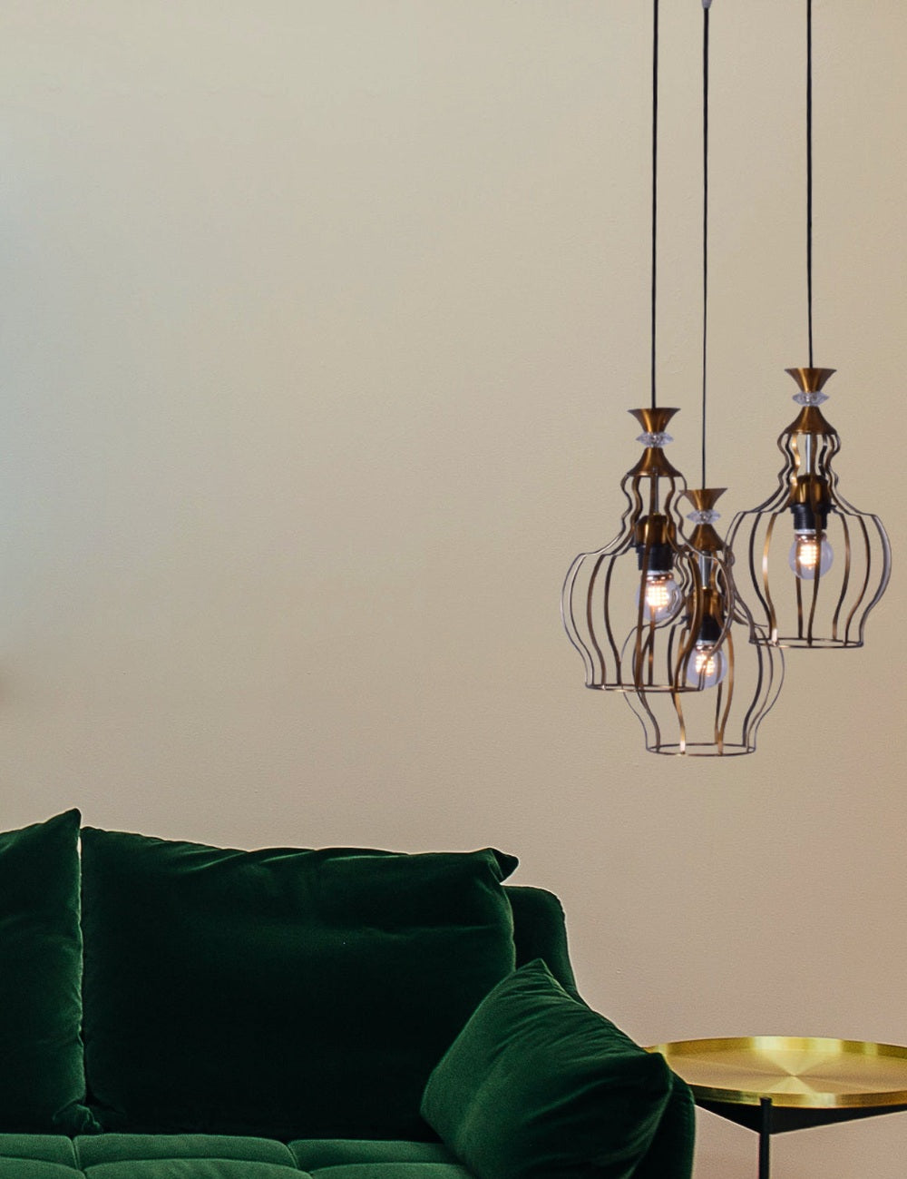 3 Light Cage Pendant Light, Curved