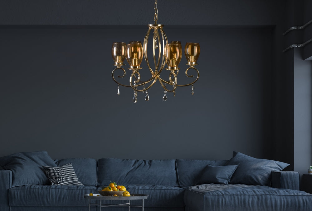 Romantic Gold Chandelier With Glass Shades - 6 Lights