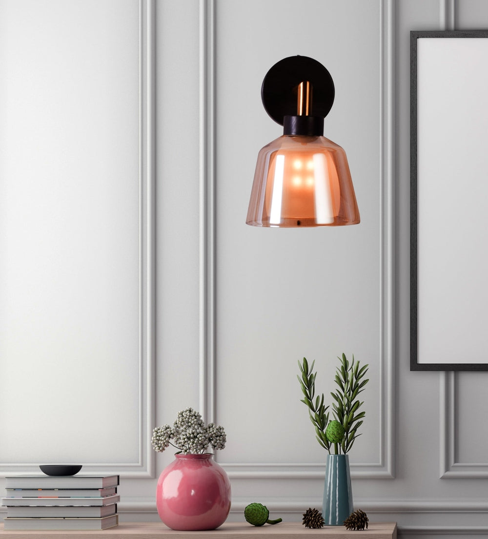Black Wall Light with Amber Glass