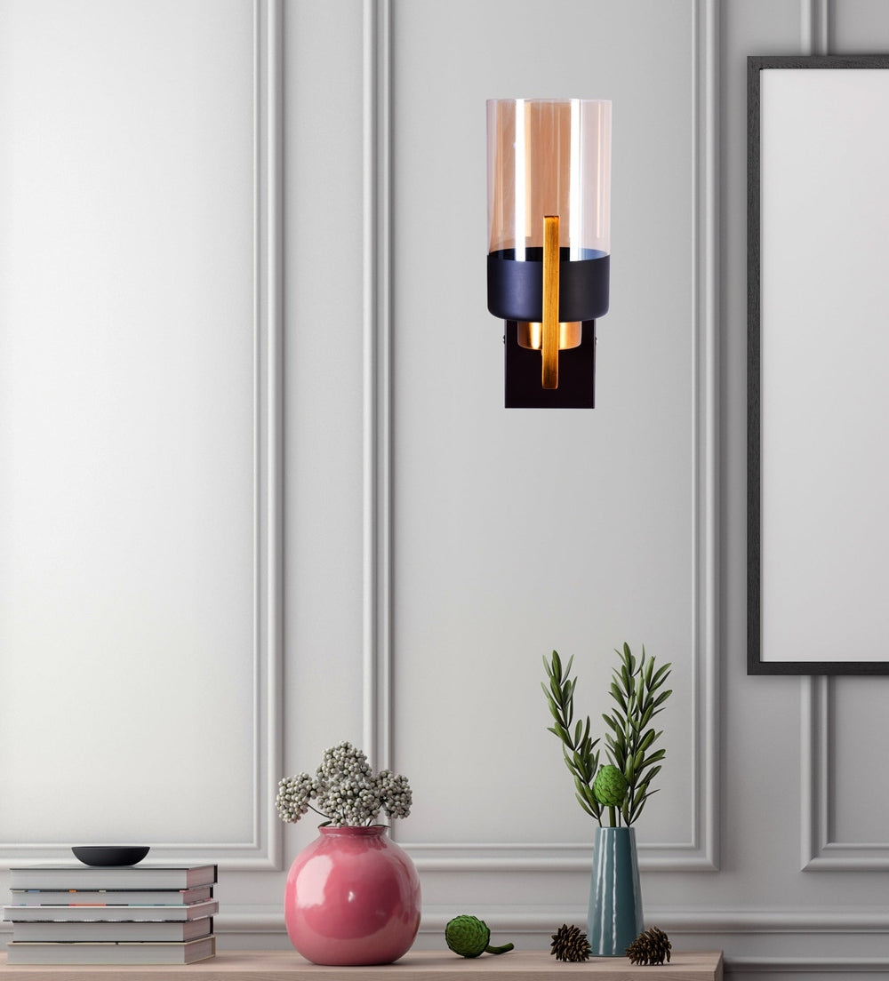 Black Wall Light With Amber Glass