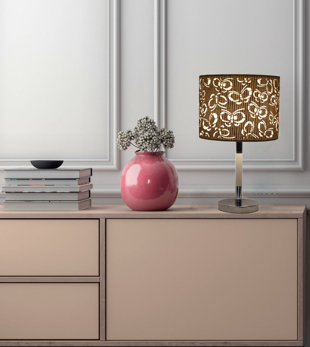 White Table Lamp with Brown Shade