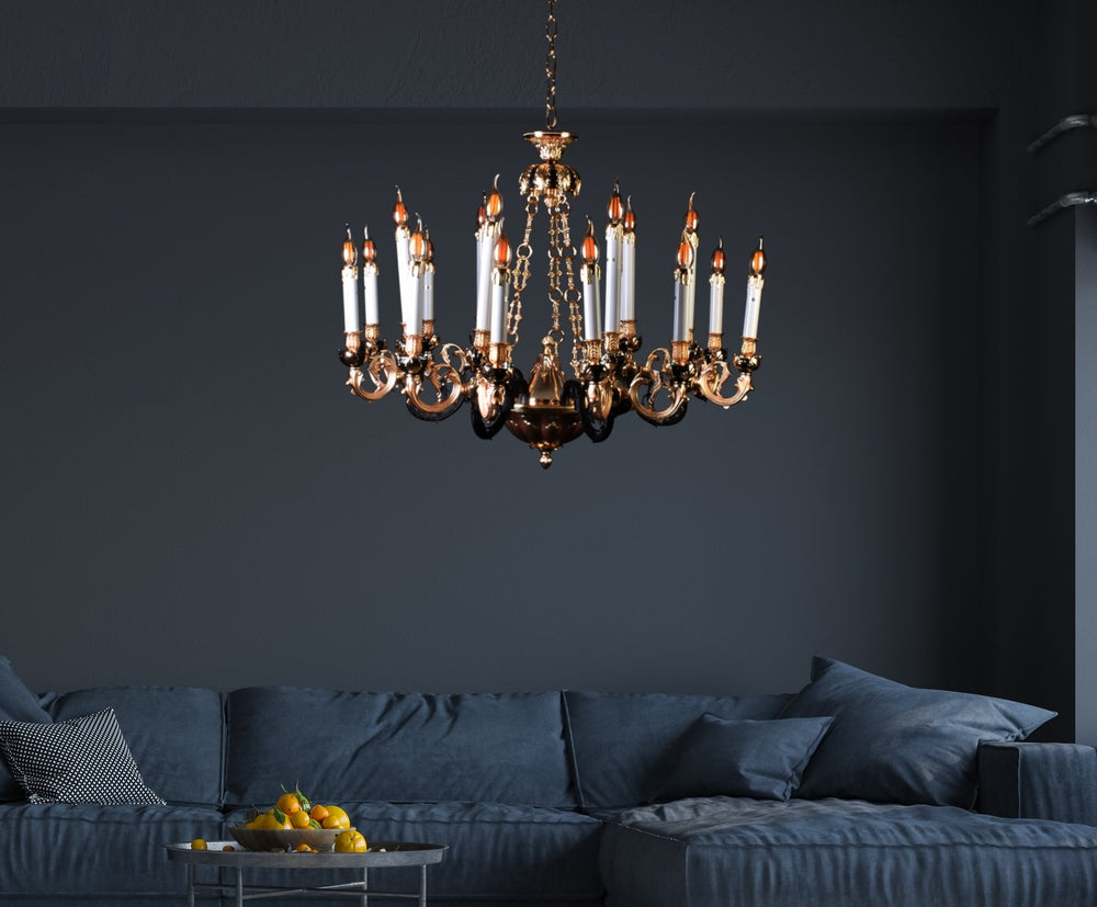 Gold Chandelier With Black Arms - 12 Light