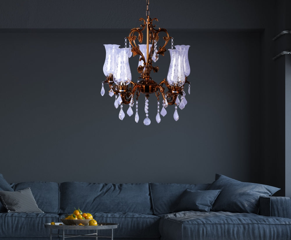 Antique Gold Crystal Chandelier - 5 Light