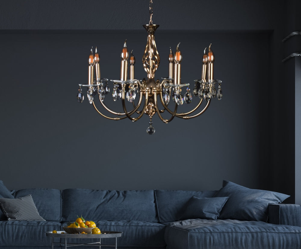 Gold Chandelier With Crystal - 8 Light