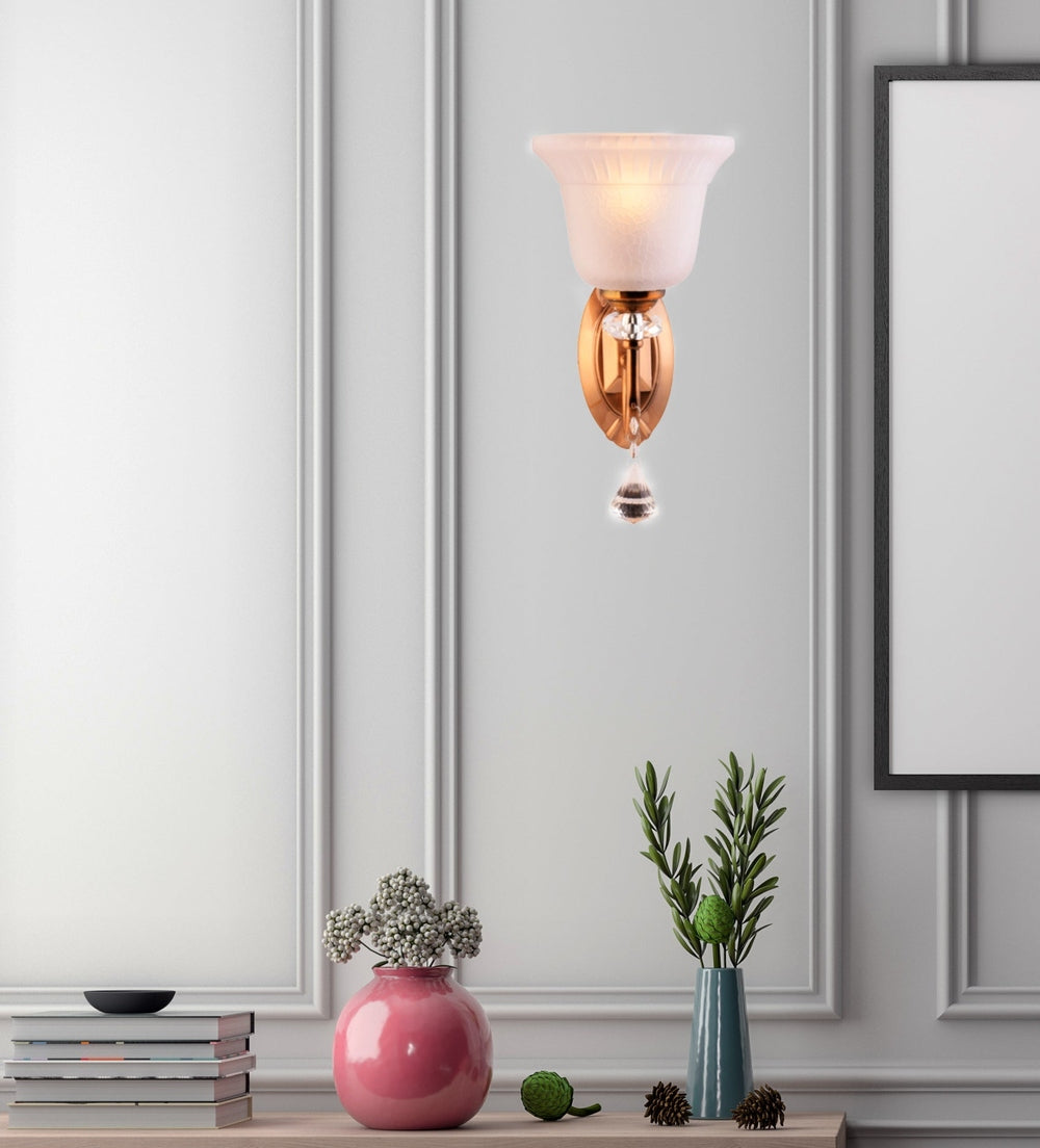 Bronze Wall Light with White Glass Shade