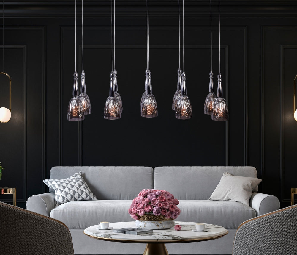 Rectangle 10 Light Grey Chandelier