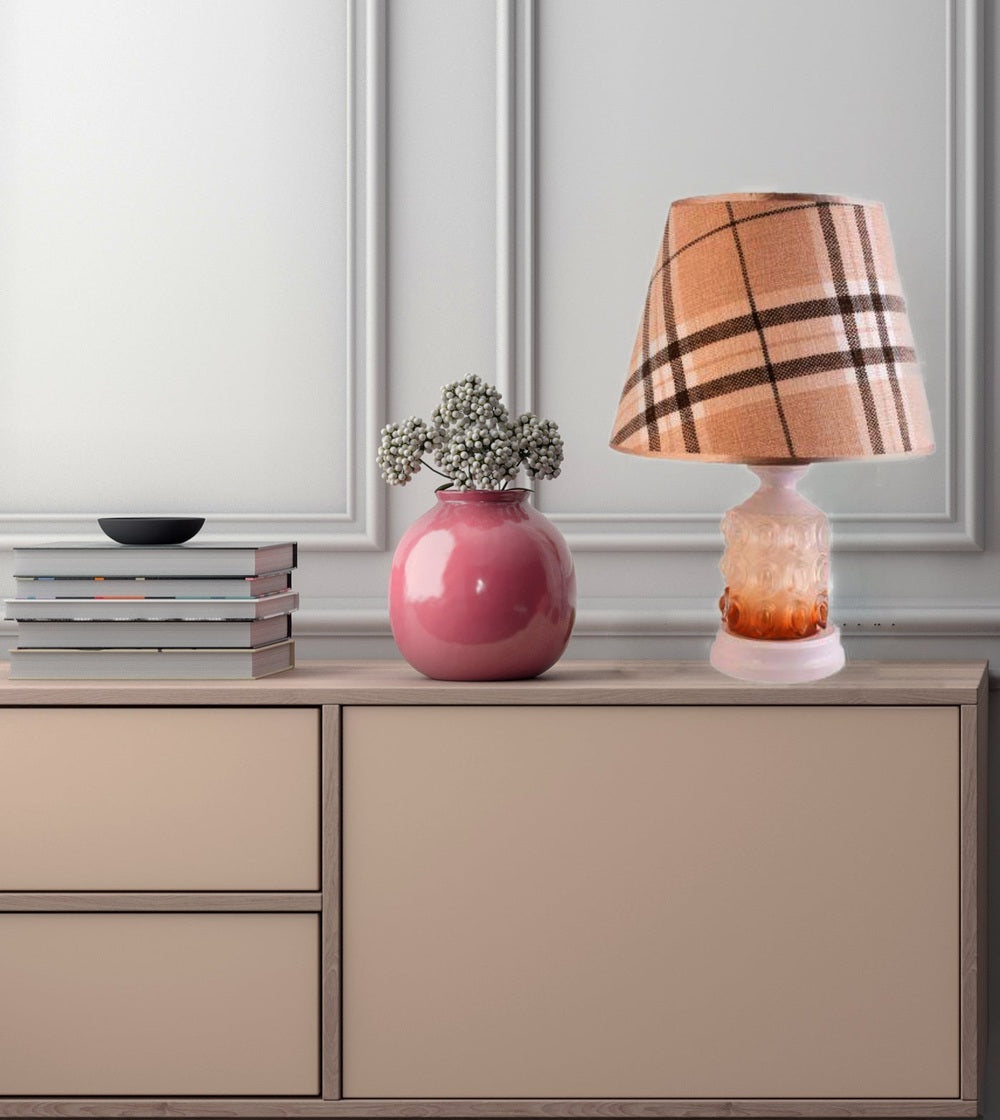 White Table Lamp with Checkered Shade