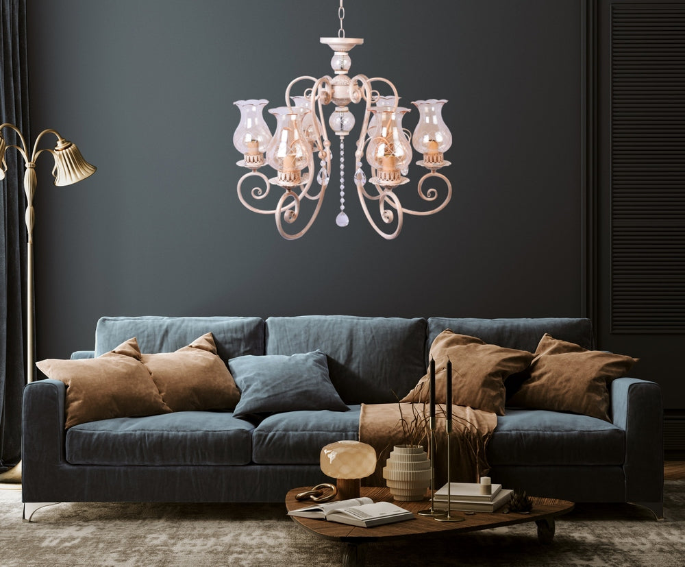 Ivory Elegant Chandelier With Glass Shades - 6 Light
