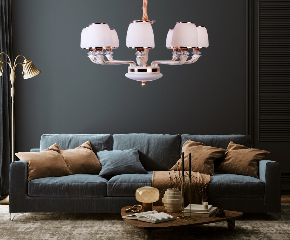 White with Gold Chandelier, 8 Lights