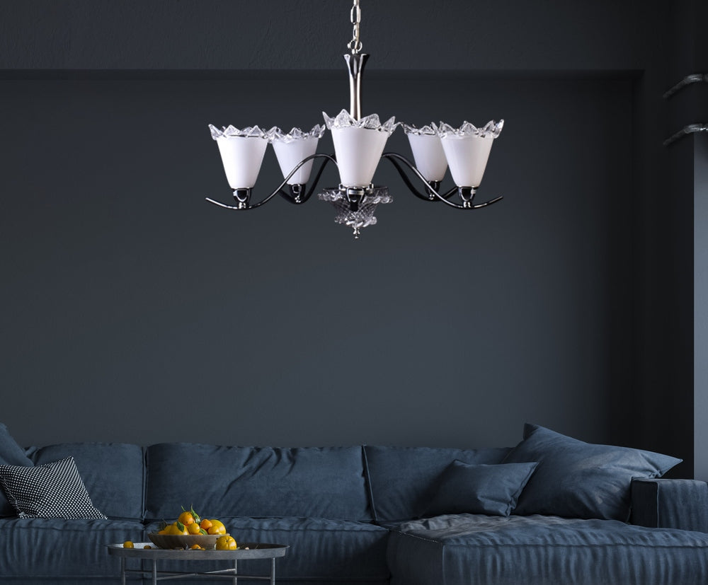 White Crystal Chandelier - 5 Lights