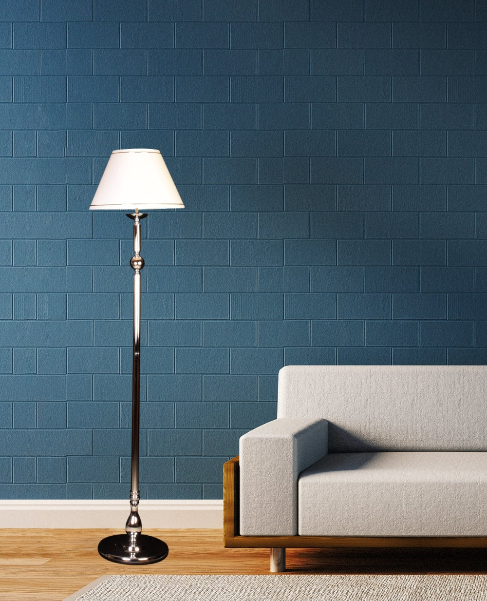 Silver Floor Lamp with White Shade