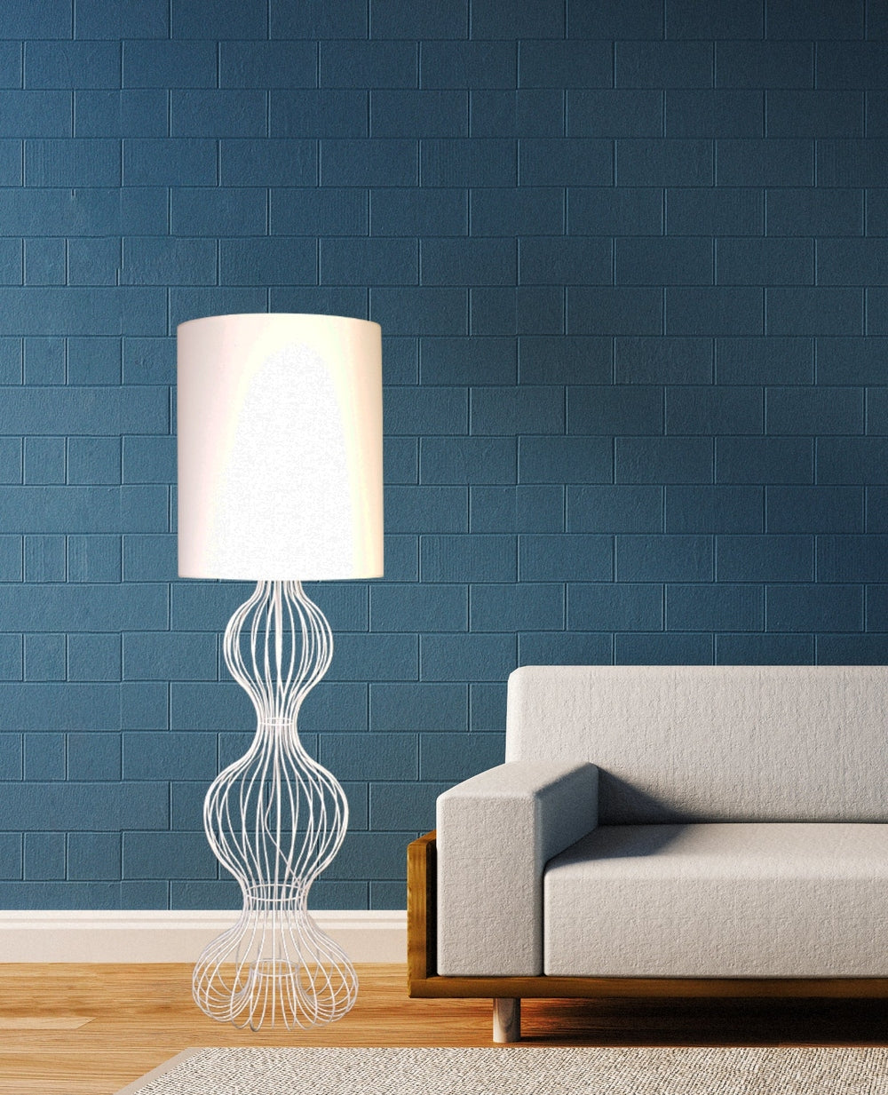 White Metal Floor Lamp with Large Shade