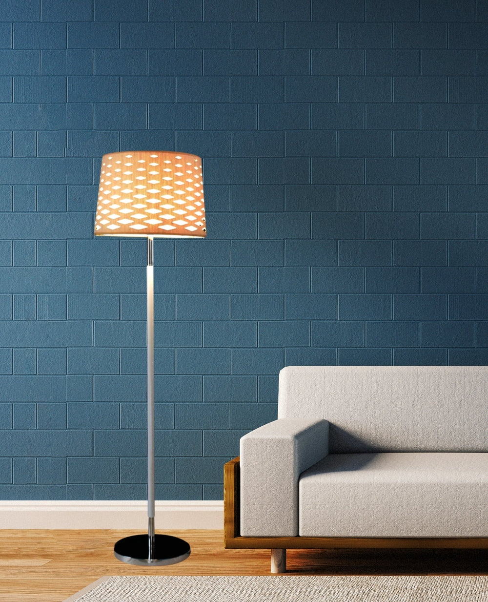 White Floor Lamp with Diamond Cut Shade