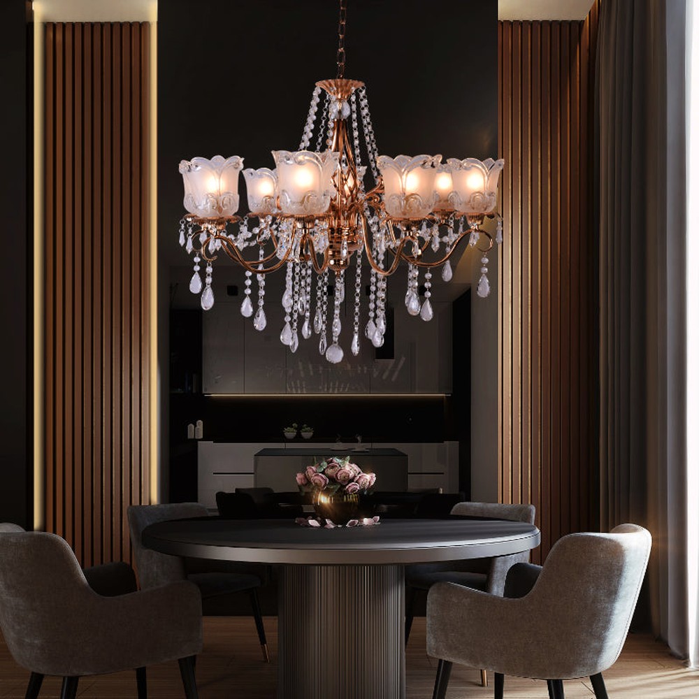 Elegance Crystals Chandelier, 8 Lights