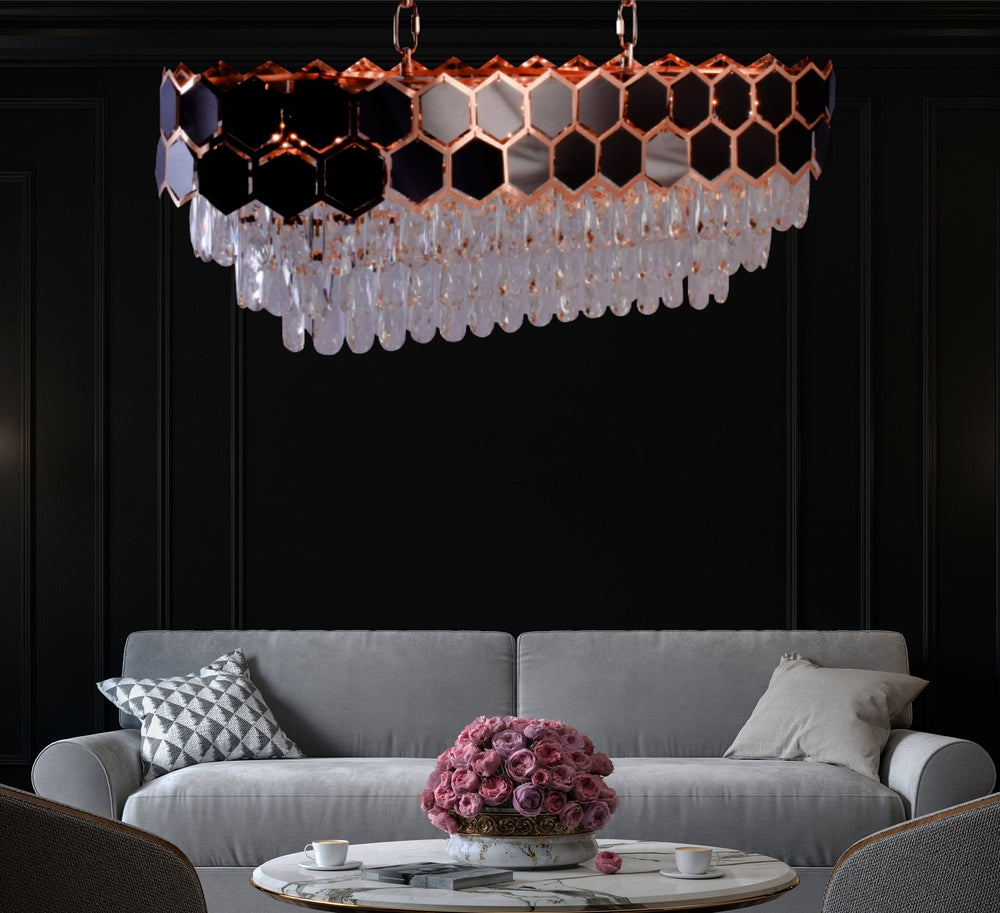 Gold &amp; Black Crystal Rectangle Chandelier