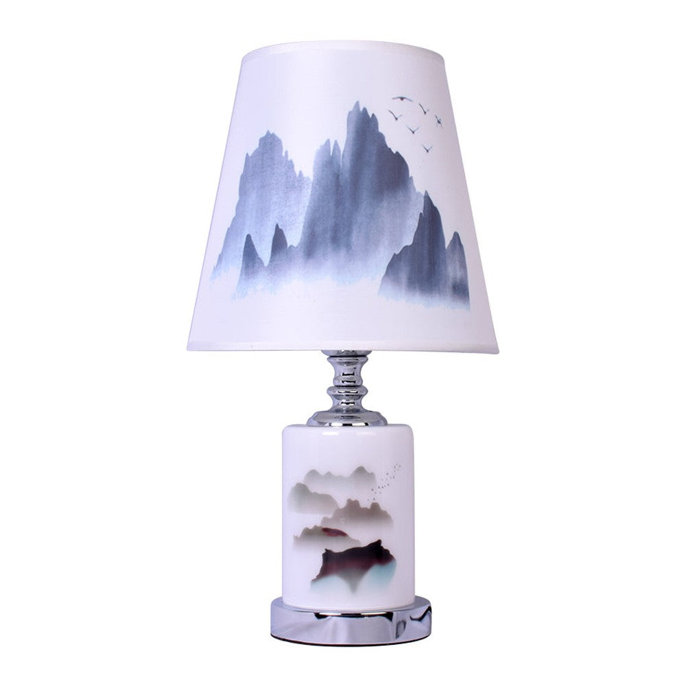 Round Table Lamp With Mountain Print-Starry Night