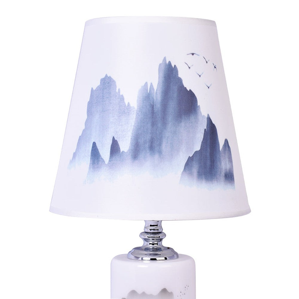 Round Table Lamp With Mountain Print-Starry Night