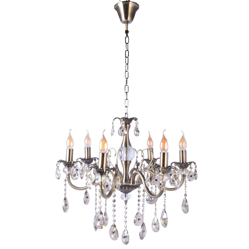 Silver Chandelier With Crystals - 6 Lights-Starry Night