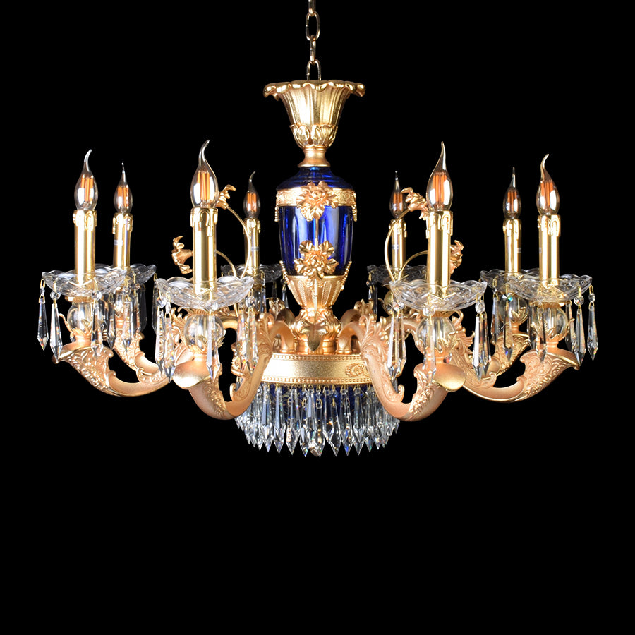 Elegance Blue Gold Chandelier With Crystals - 8 Lights-Starry Night