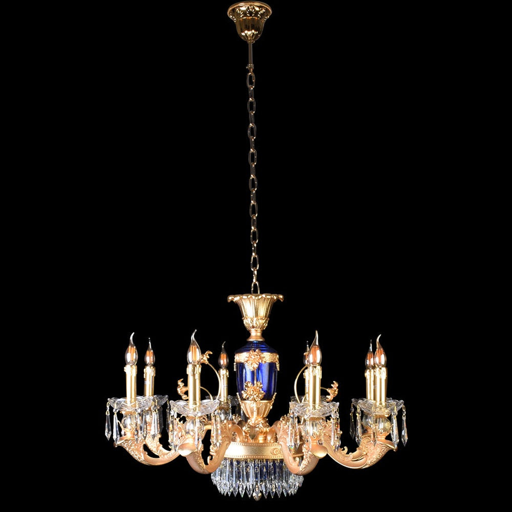 Elegance Blue Gold Chandelier With Crystals - 8 Lights-Starry Night