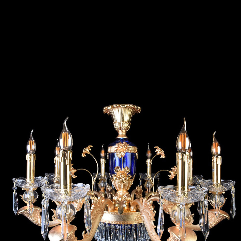 Elegance Blue Gold Chandelier With Crystals - 8 Lights-Starry Night