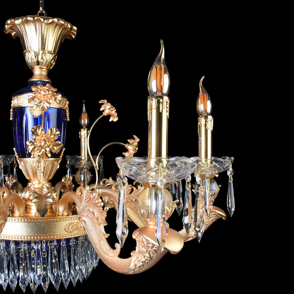 Elegance Blue Gold Chandelier With Crystals - 8 Lights-Starry Night